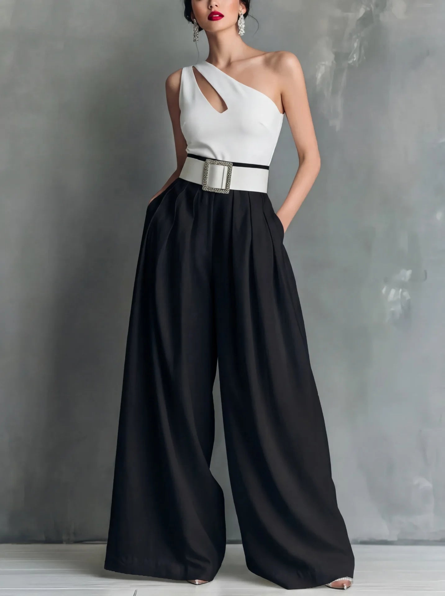 Brenda | Belted Wide-Leg Pleated Trousers