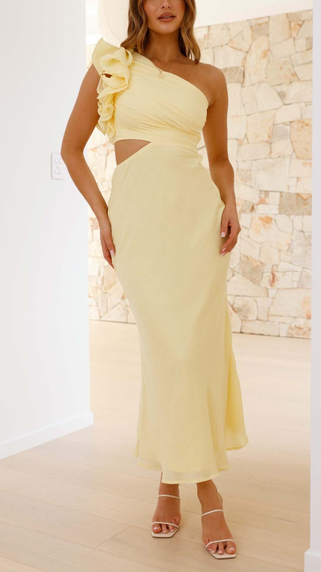 Linda | One-Shoulder Cutout Floral-Accent Maxi Dress