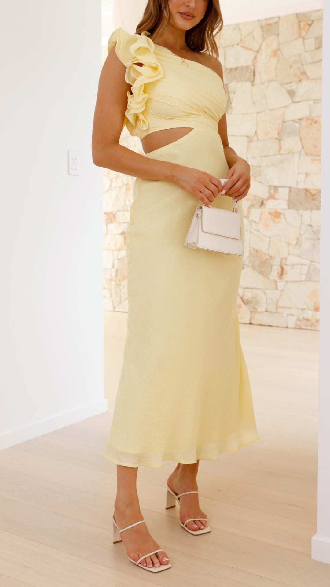 Linda | One-Shoulder Cutout Floral-Accent Maxi Dress