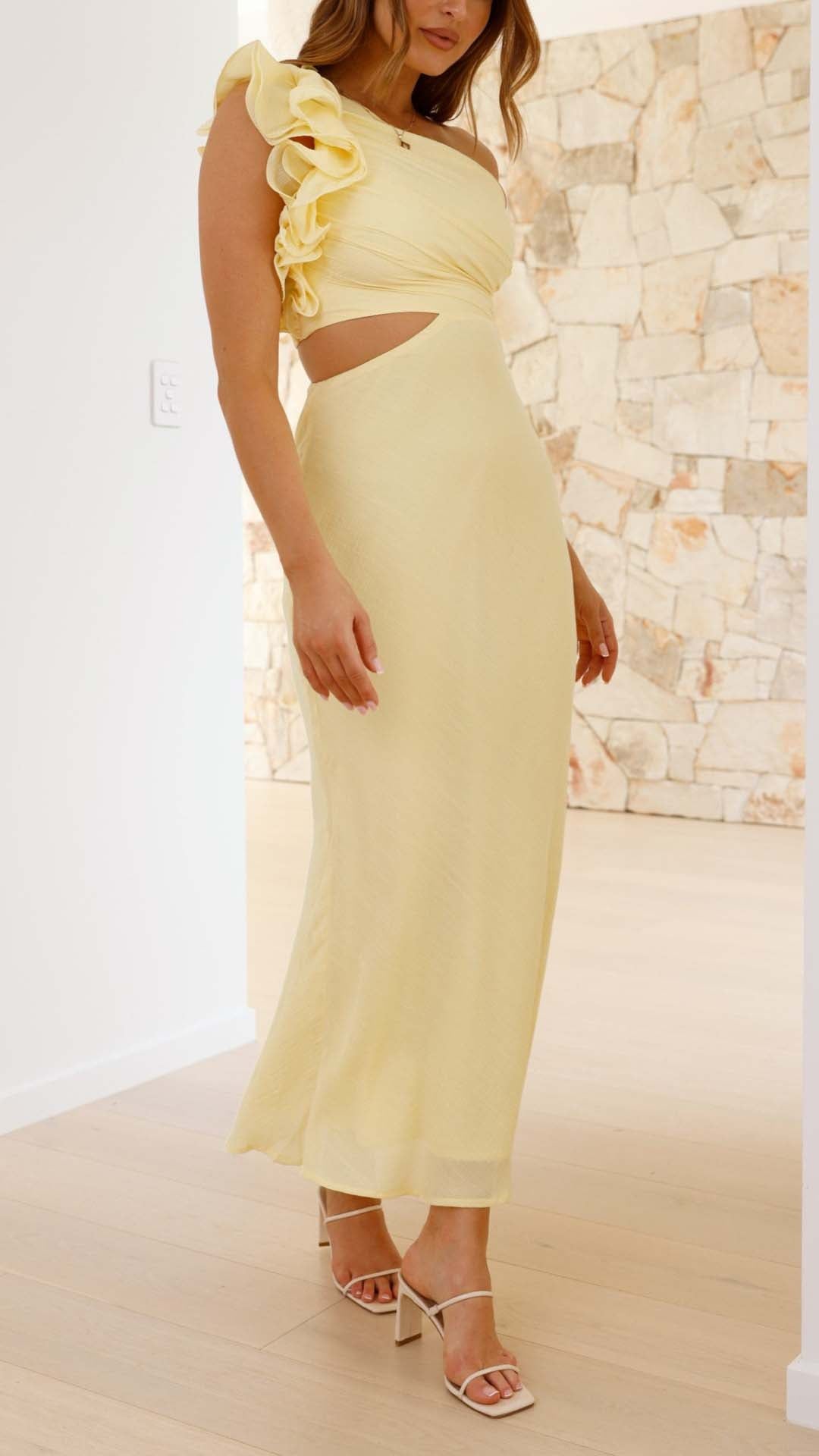Linda | One-Shoulder Cutout Floral-Accent Maxi Dress