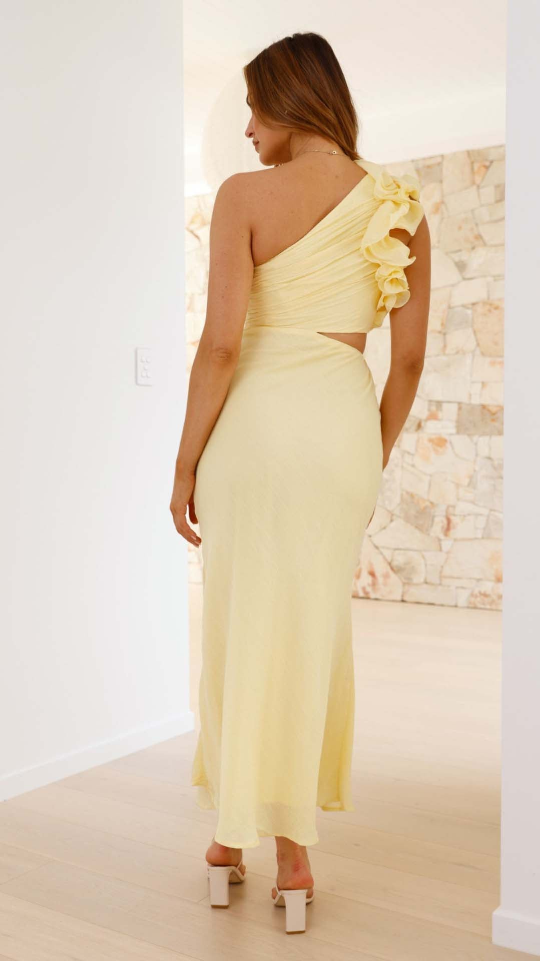 Linda | One-Shoulder Cutout Floral-Accent Maxi Dress