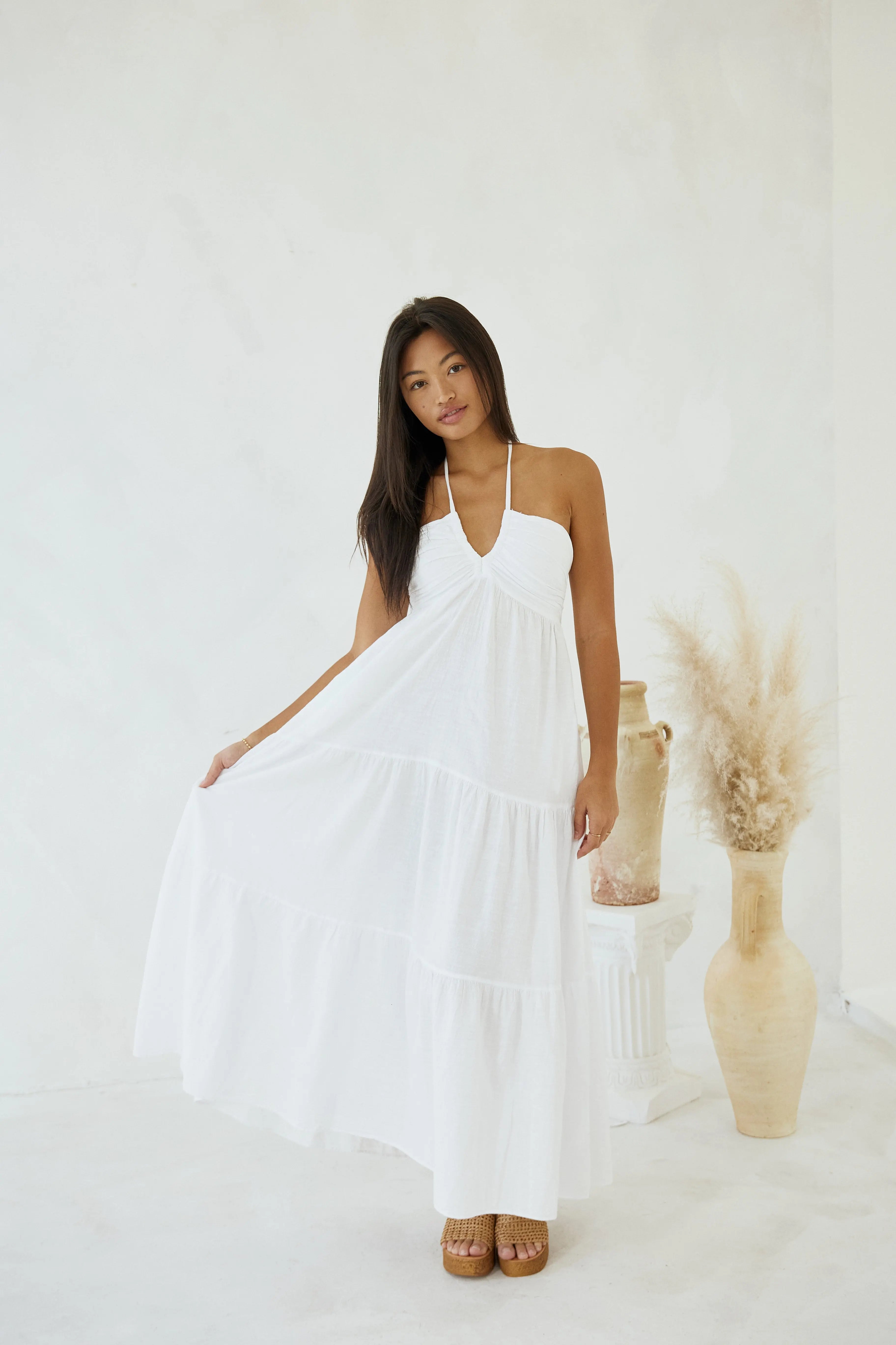 Harper | Cotton Halter Tiered Maxi Dress