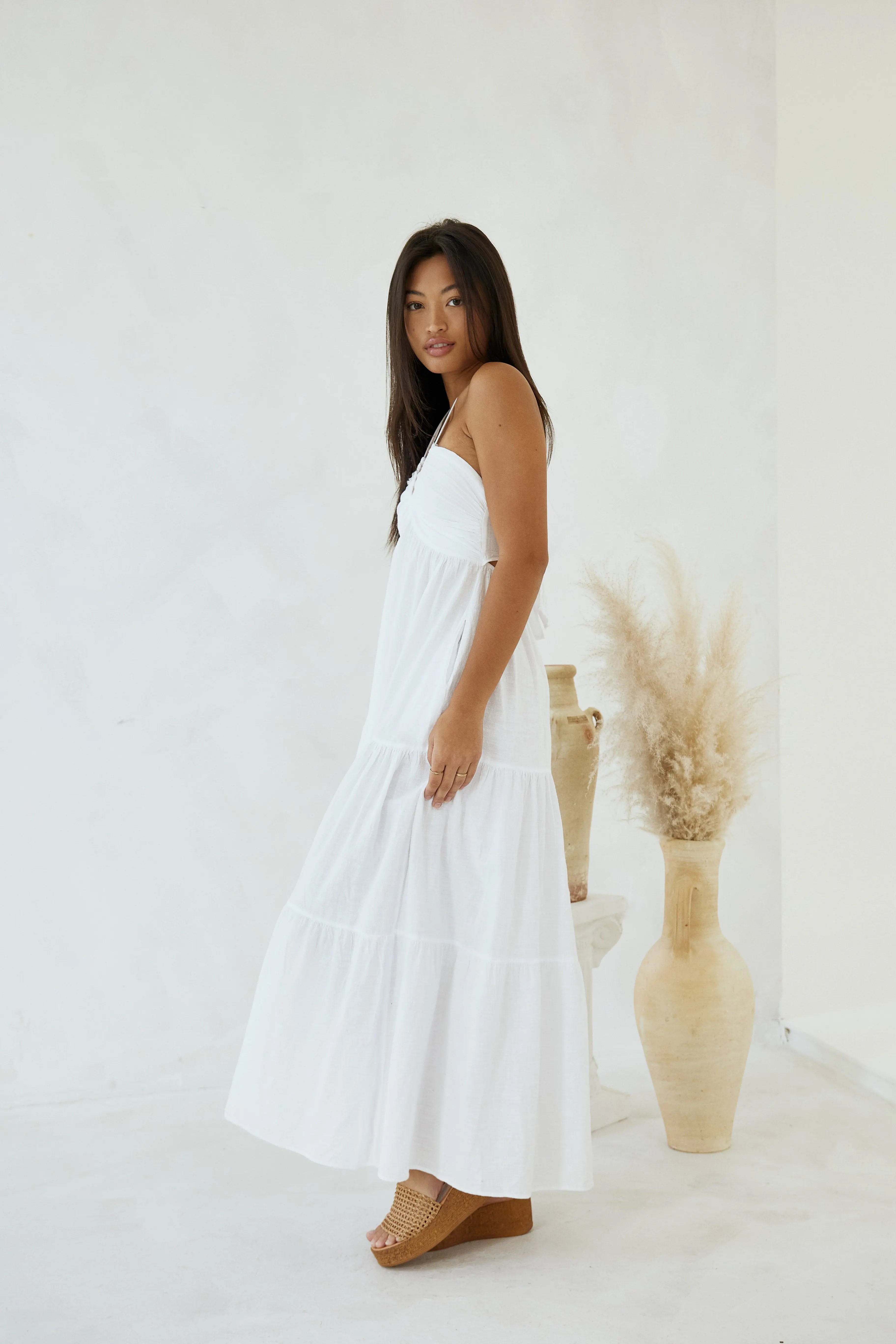Harper | Cotton Halter Tiered Maxi Dress
