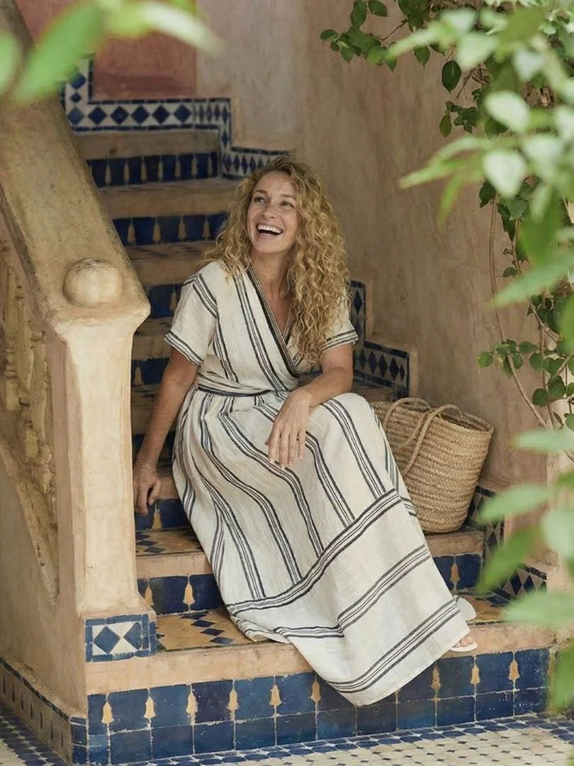 Alba | Striped Wrap V-Neck Maxi Dress