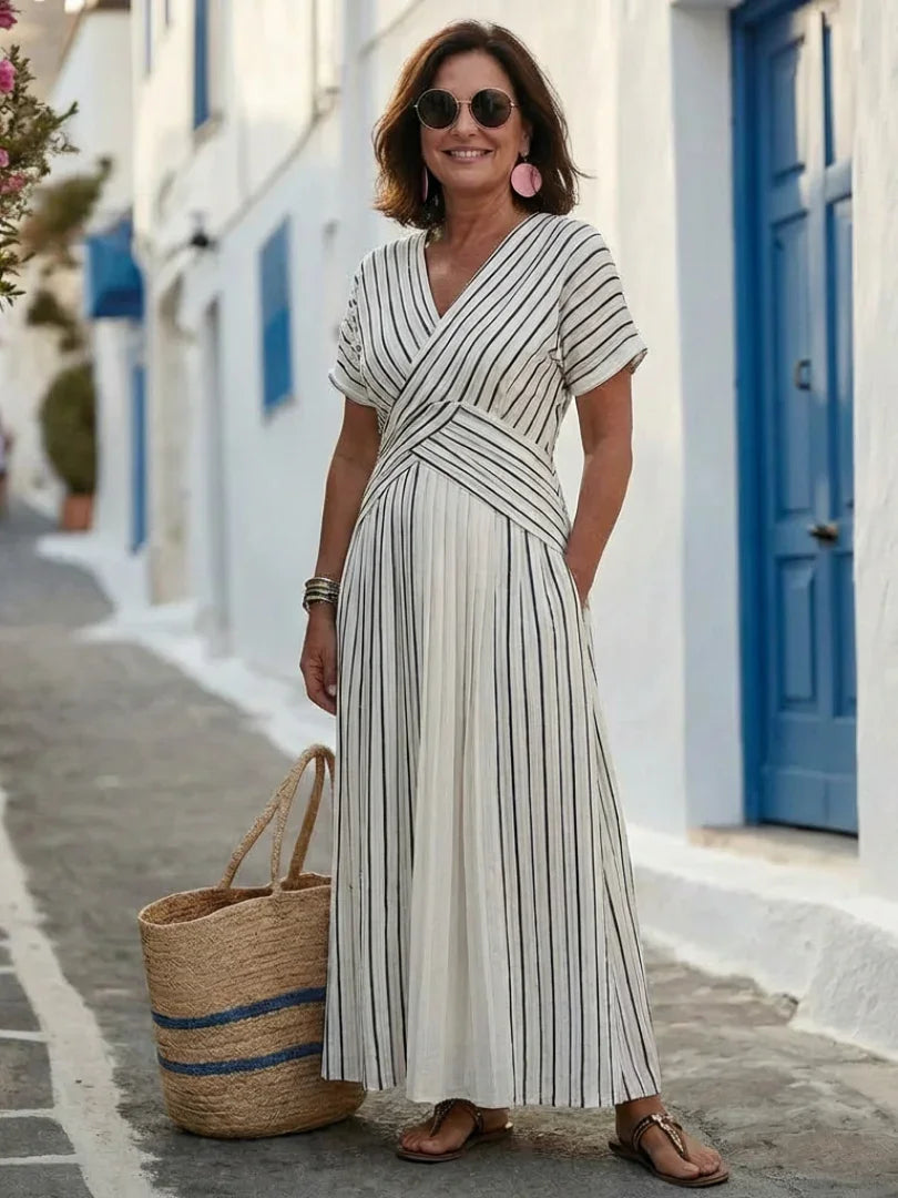 Marion | Striped Wrap V-Neck Maxi Dress