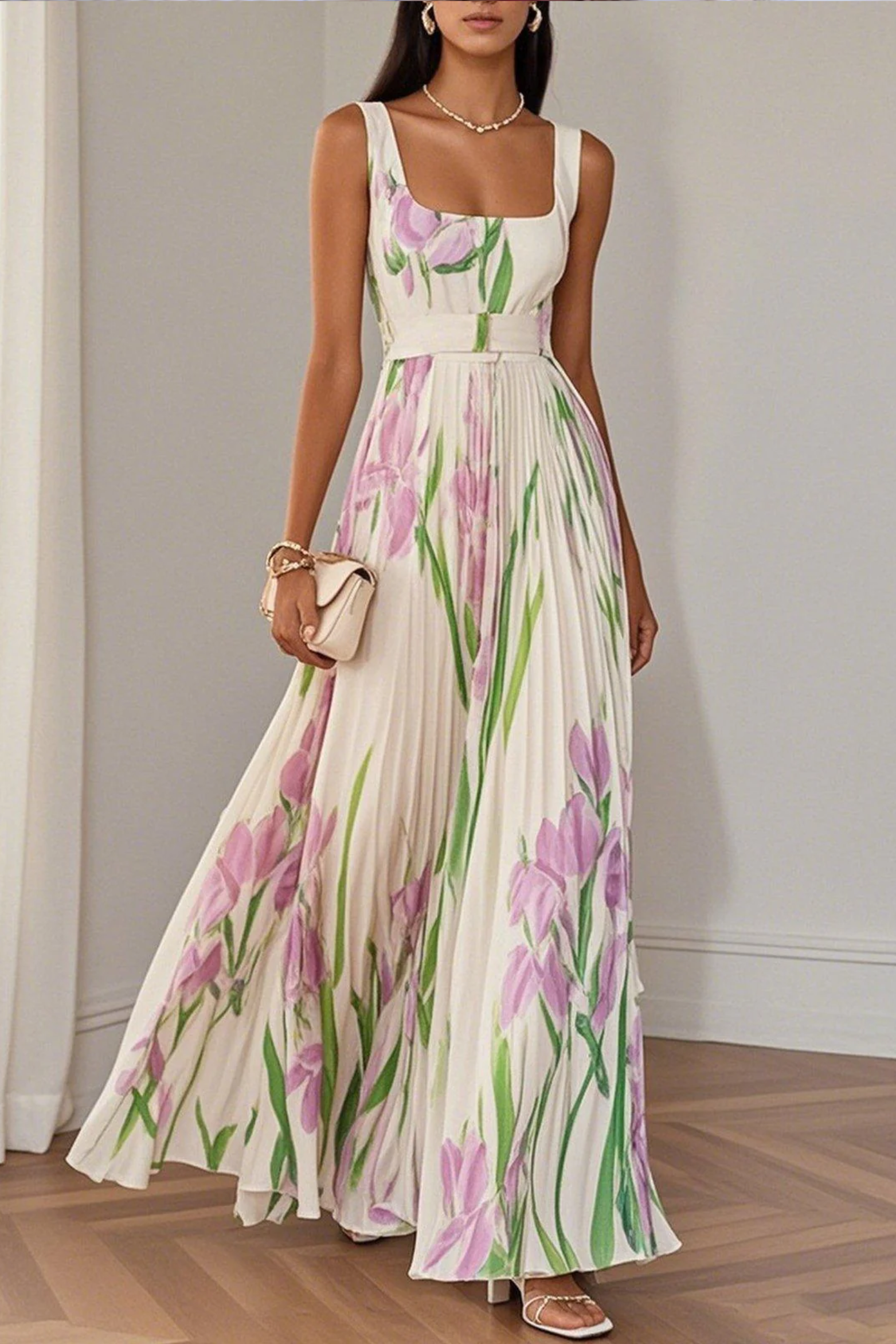 Stella | Square Neck Floral Maxi Dress