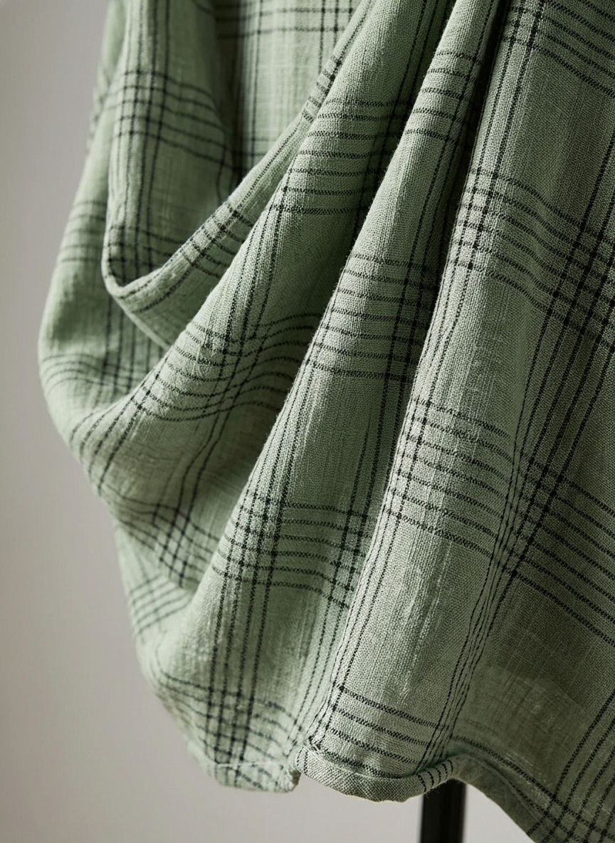 Nora | Plaid Linen Collared Long-Sleeve Oversized Shirt Dress Maxi