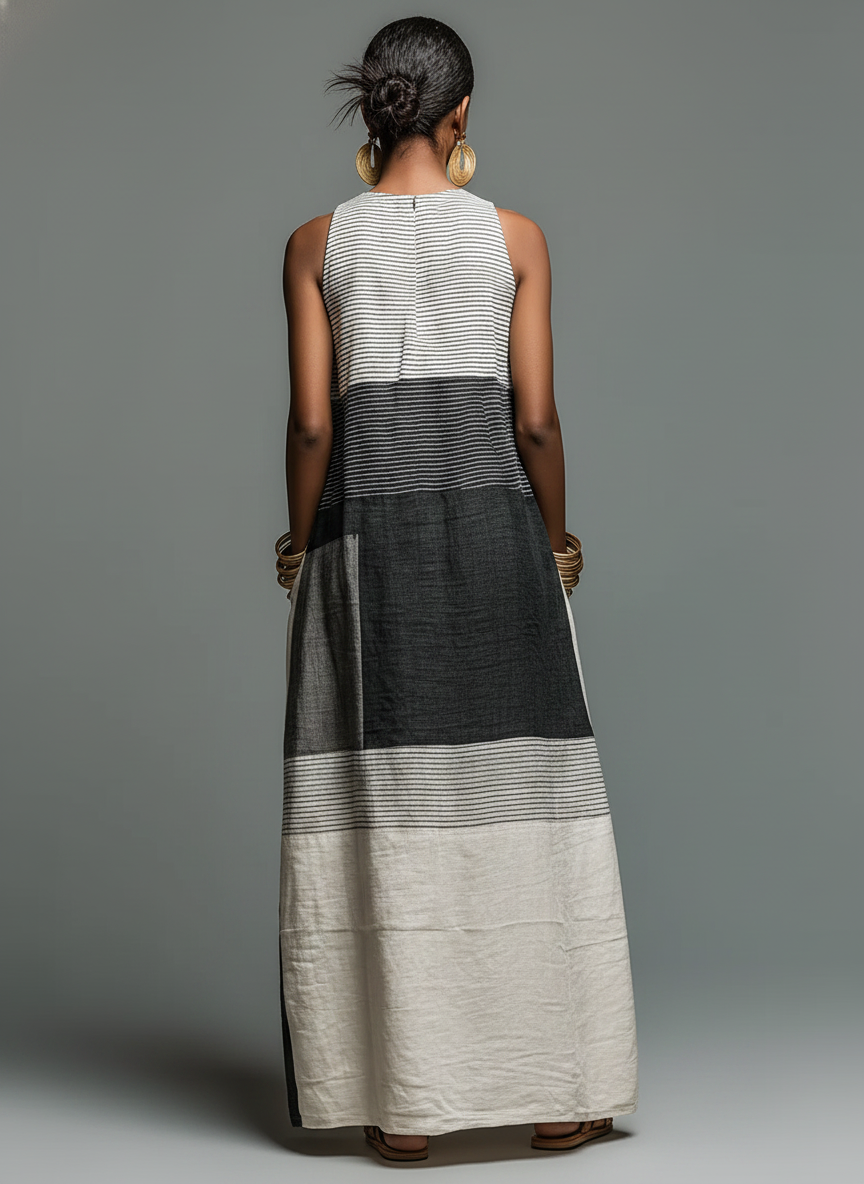 Lux | Striped Colorblock Linen Maxi Dress
