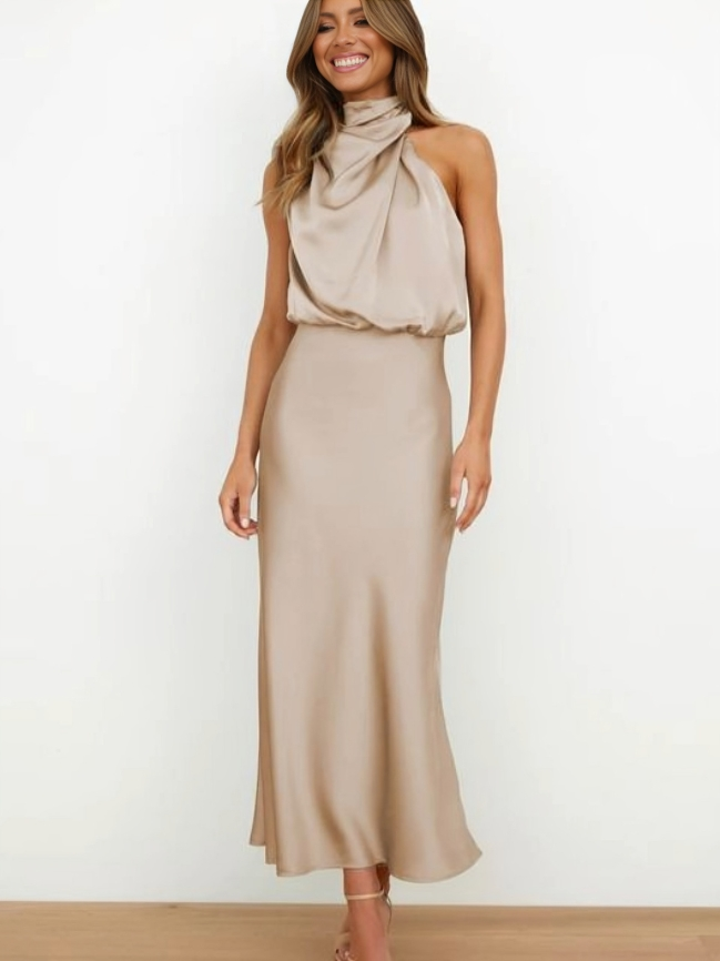 Vera | Satin High-Neck Halter Maxi Dress