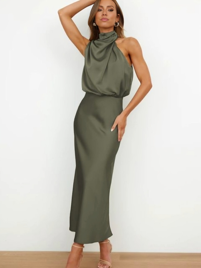Vera | Satin High-Neck Halter Maxi Dress