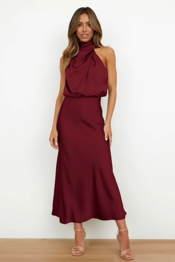 Vera | Satin High-Neck Halter Maxi Dress