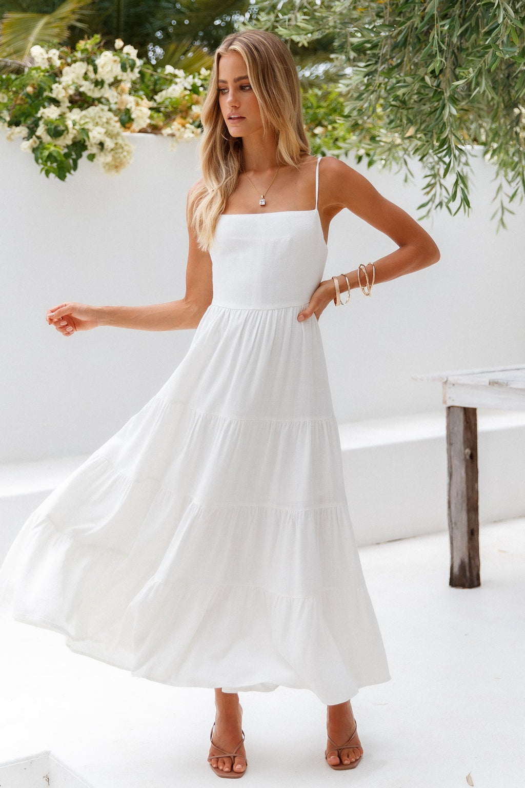 Sienna | Linen Square-Neck Tiered Maxi Dress