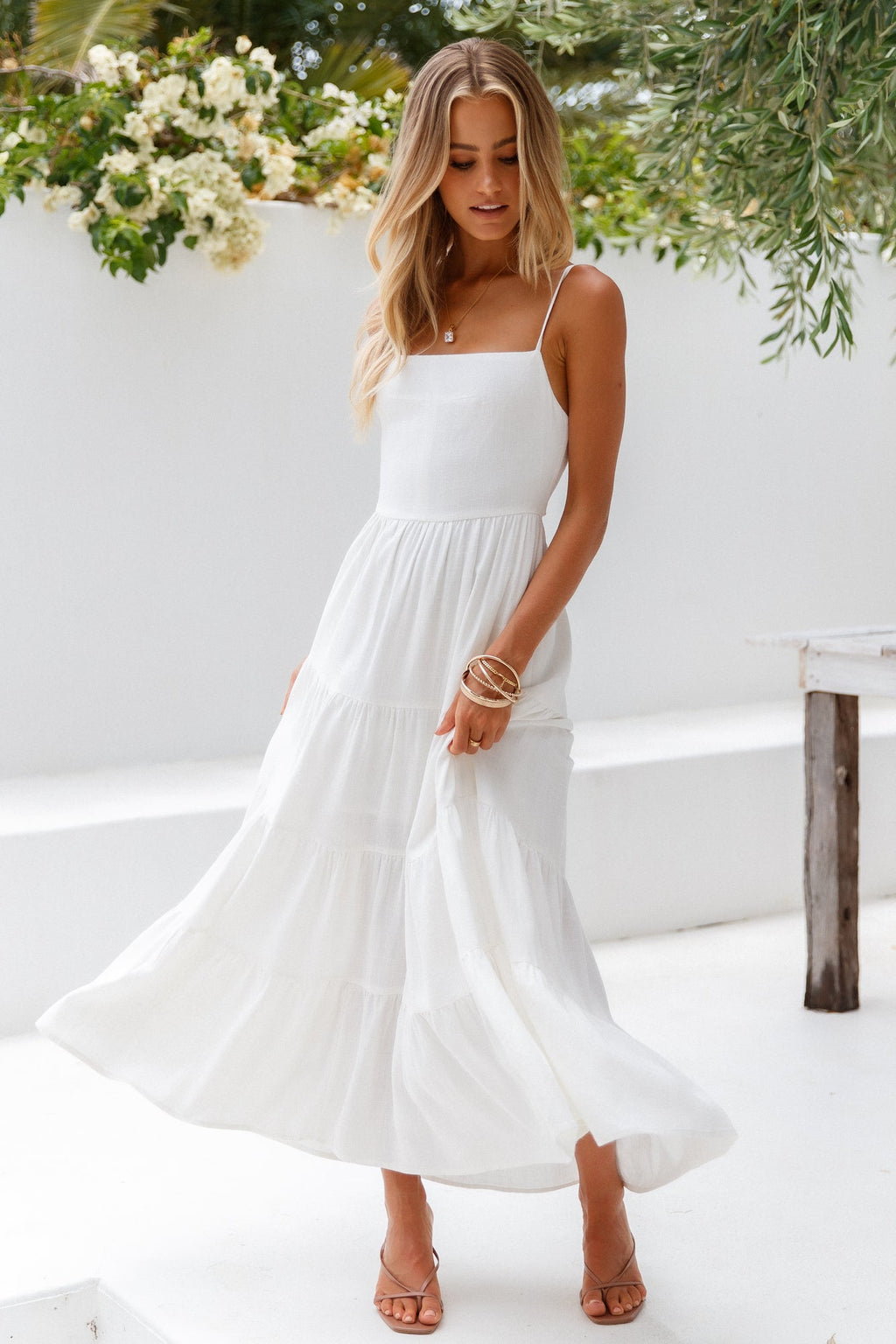 Sienna | Linen Square-Neck Tiered Maxi Dress