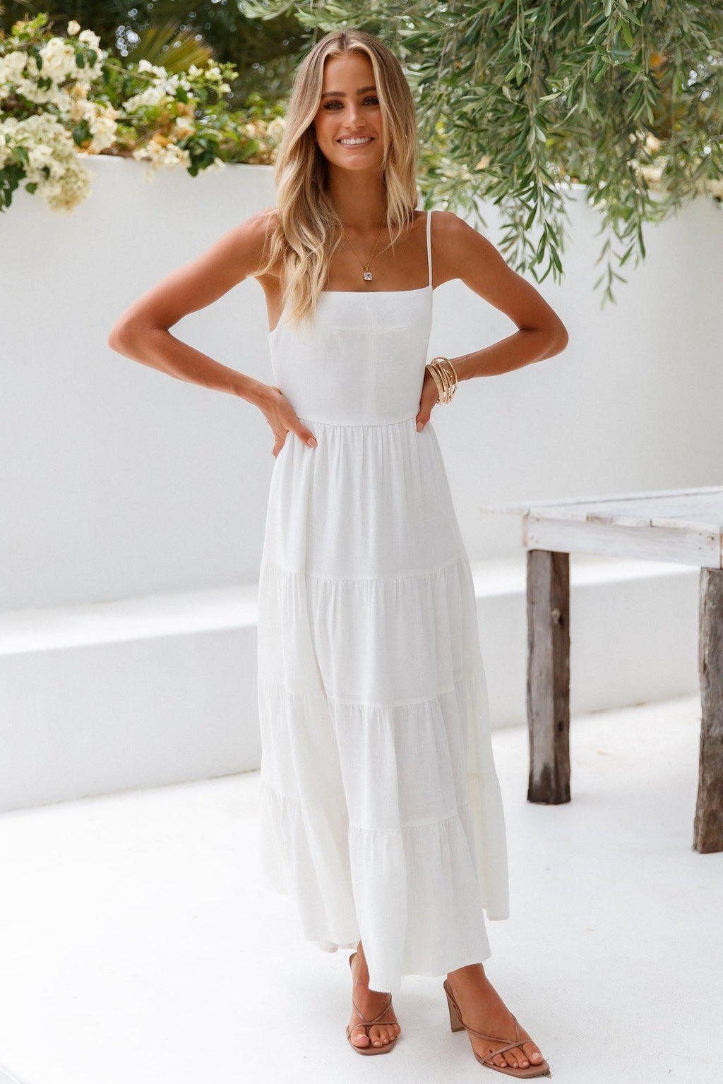 Sienna | Linen Square-Neck Tiered Maxi Dress