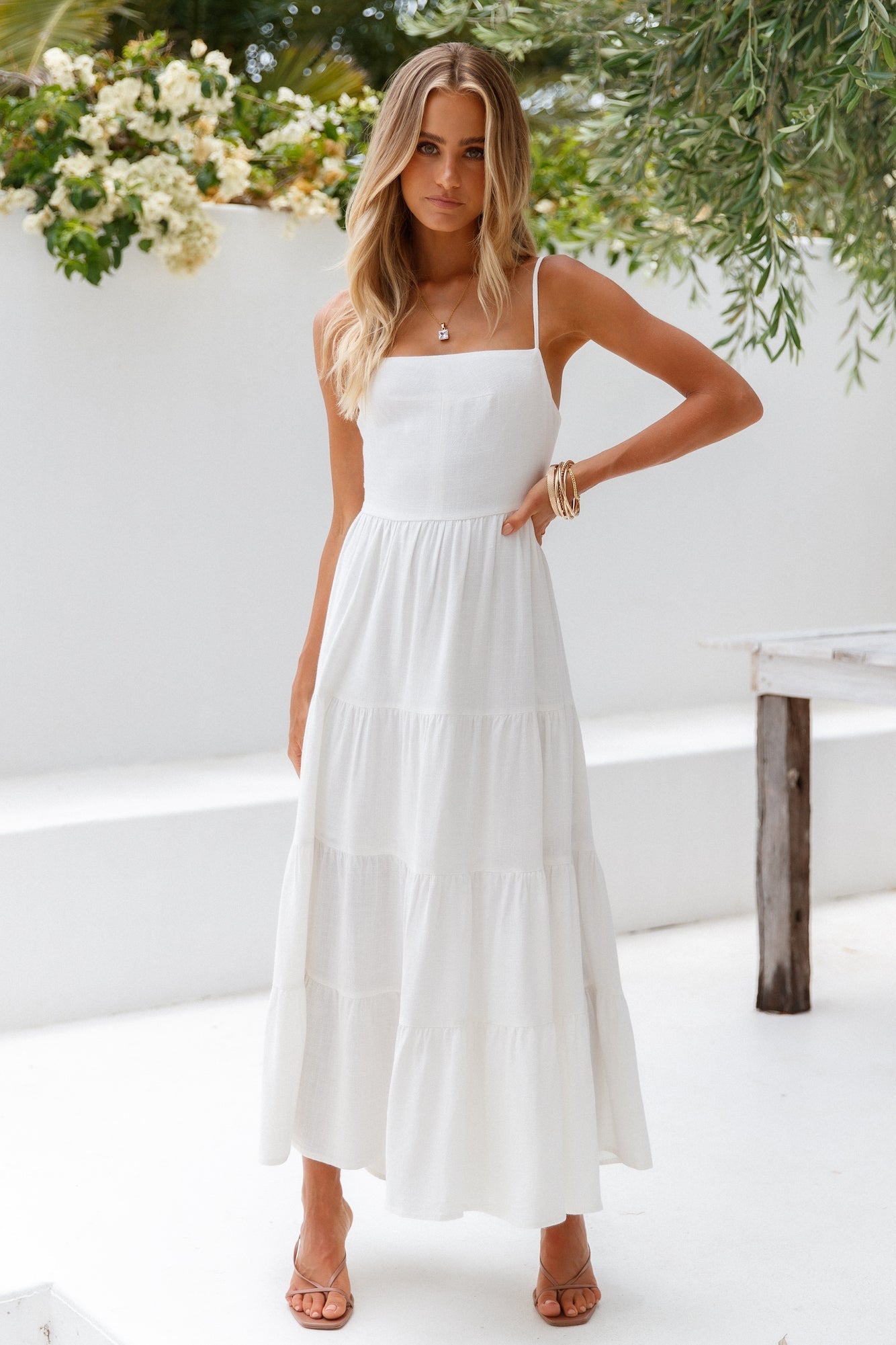 Sienna | Linen Square-Neck Tiered Maxi Dress