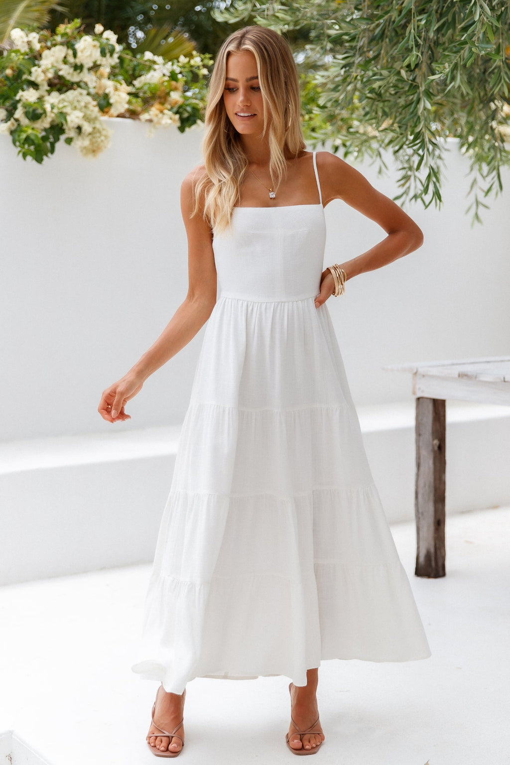 Sienna | Linen Square-Neck Tiered Maxi Dress