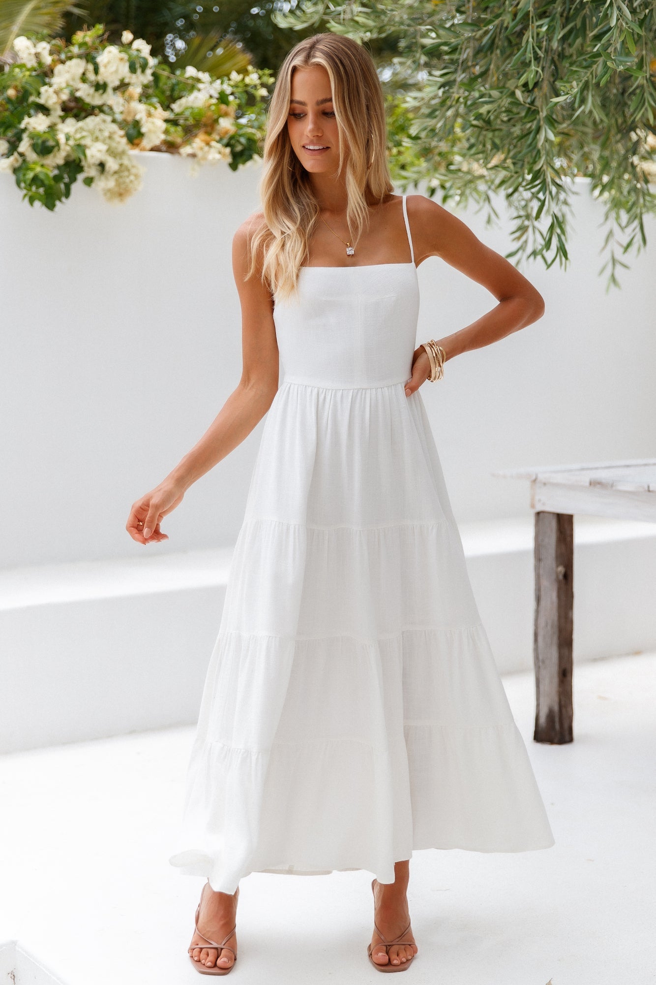 Sienna | Linen Square-Neck Tiered Maxi Dress