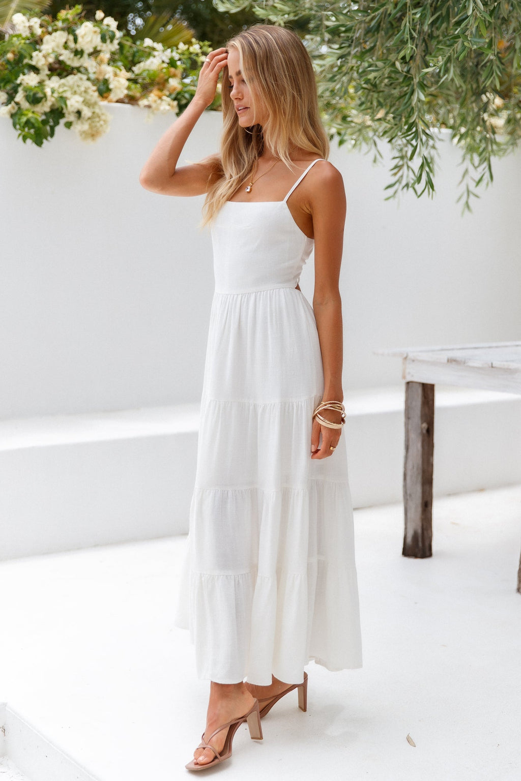 Sienna | Linen Square-Neck Tiered Maxi Dress