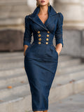 Whitney | Double-Breasted Denim Pencil Dress