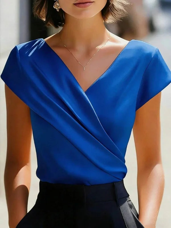 Andrea | Satin Draped Wrap V-Neck Top