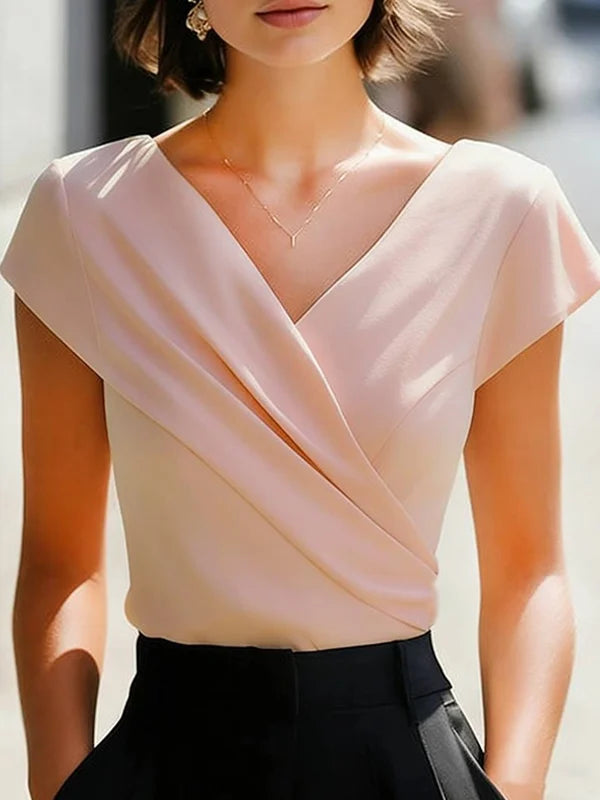 Andrea | Satin Draped Wrap V-Neck Top