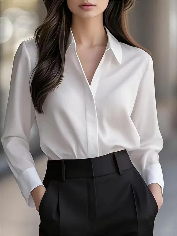 Eleonora | Satin Collared Wrap V-Neck Top