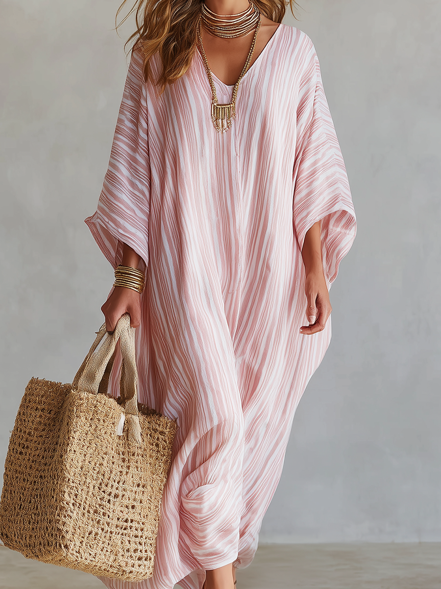 Verity | Striped V-Neck Caftan Maxi Dress
