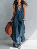 Sundae | Chambray V-Neck Wide-Leg Jumpsuit
