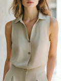 Margaret | Collared Button-Front Sleeveless Top