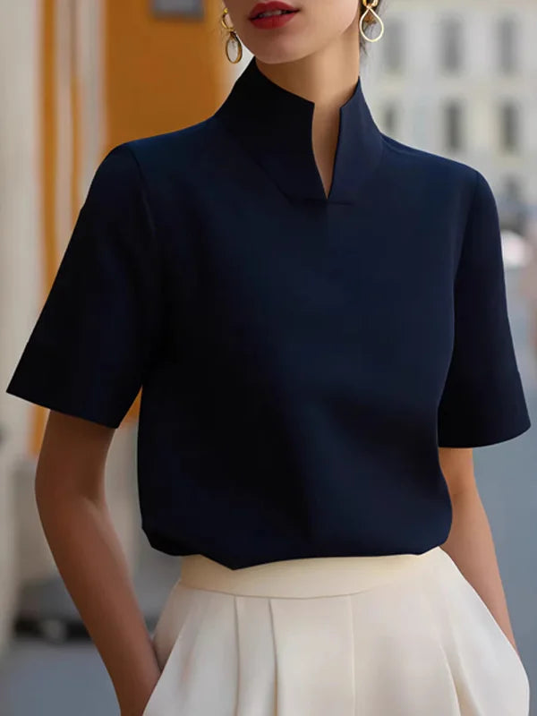 Isabel | Mock Collar V-Slit Top