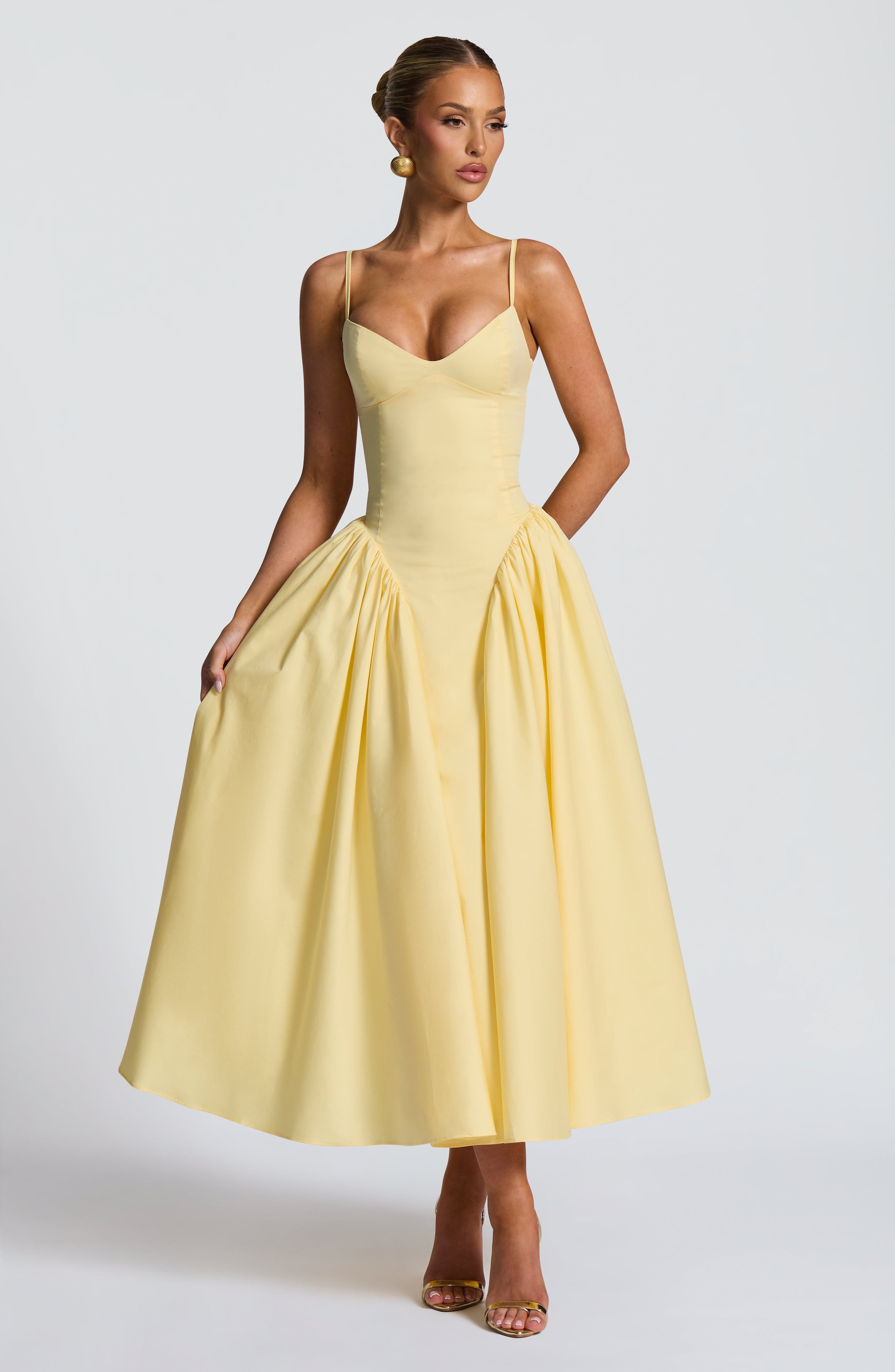 Annabelle | Cotton Sweetheart Drop-Waist Full-Skirt Pocket Midi Dress