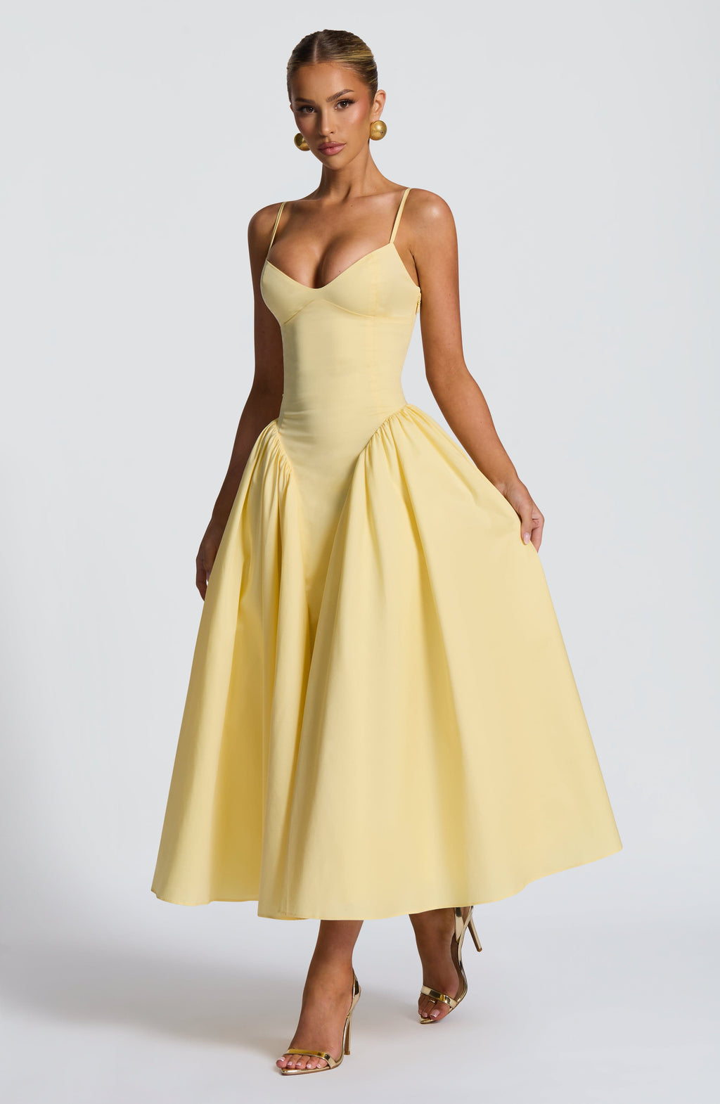 Annabelle | Cotton Sweetheart Drop-Waist Full-Skirt Pocket Midi Dress