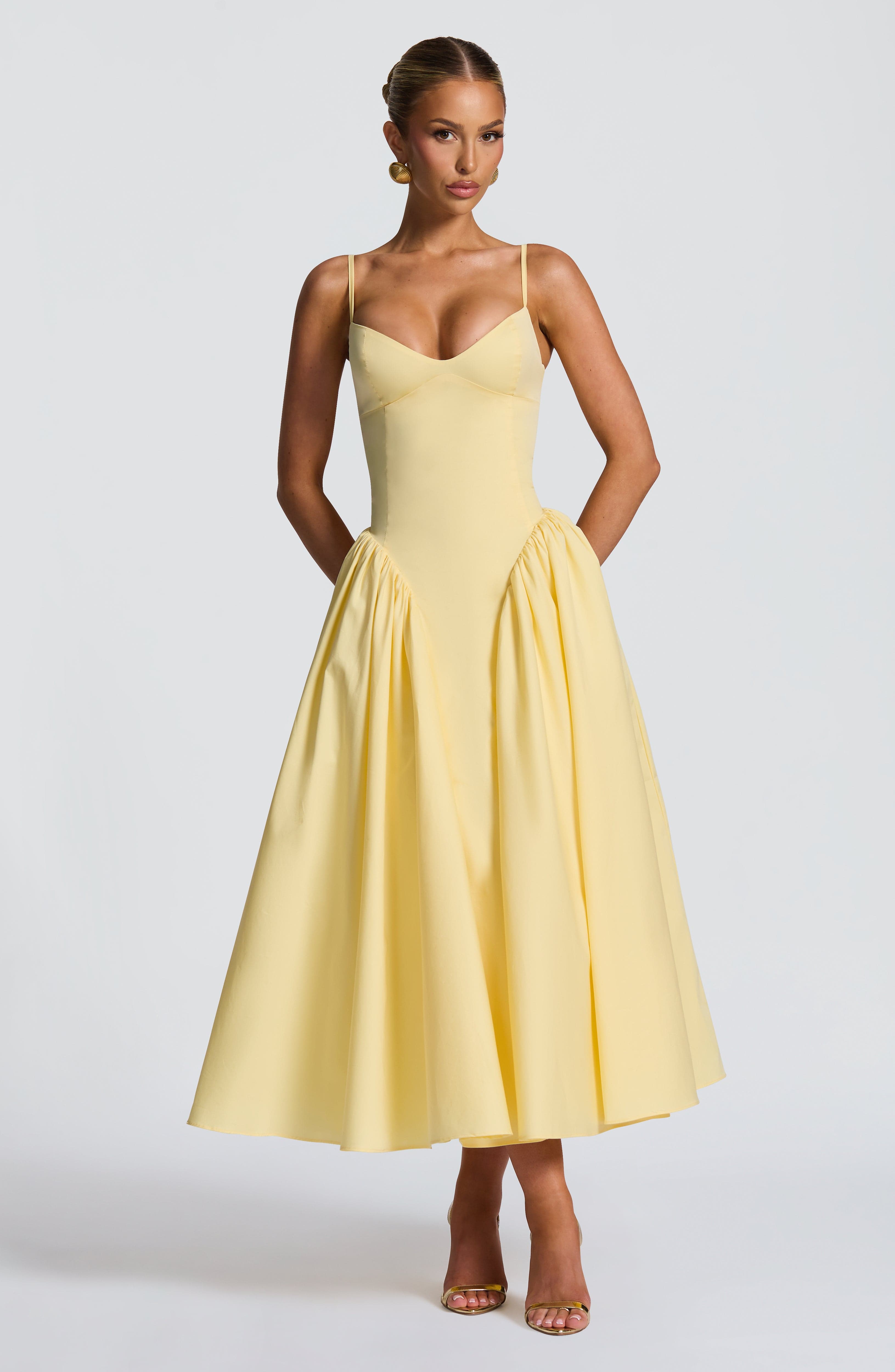 Annabelle | Cotton Sweetheart Drop-Waist Full-Skirt Pocket Midi Dress