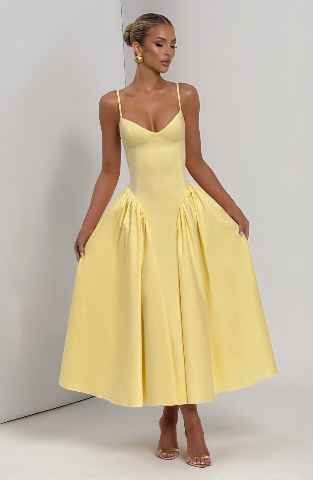Annabelle | Cotton Sweetheart Drop-Waist Full-Skirt Pocket Midi Dress