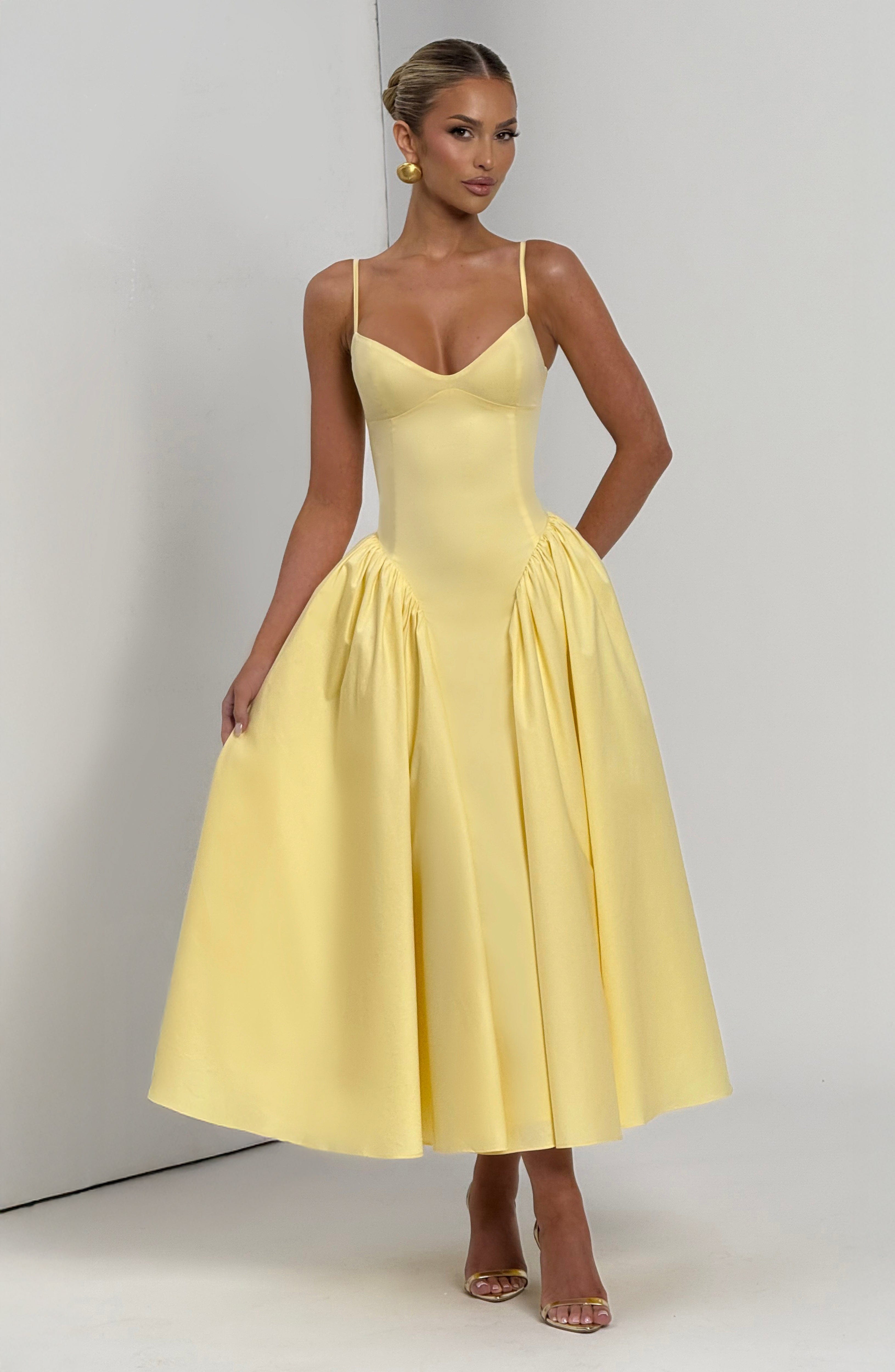 Annabelle | Cotton Sweetheart Drop-Waist Full-Skirt Pocket Midi Dress