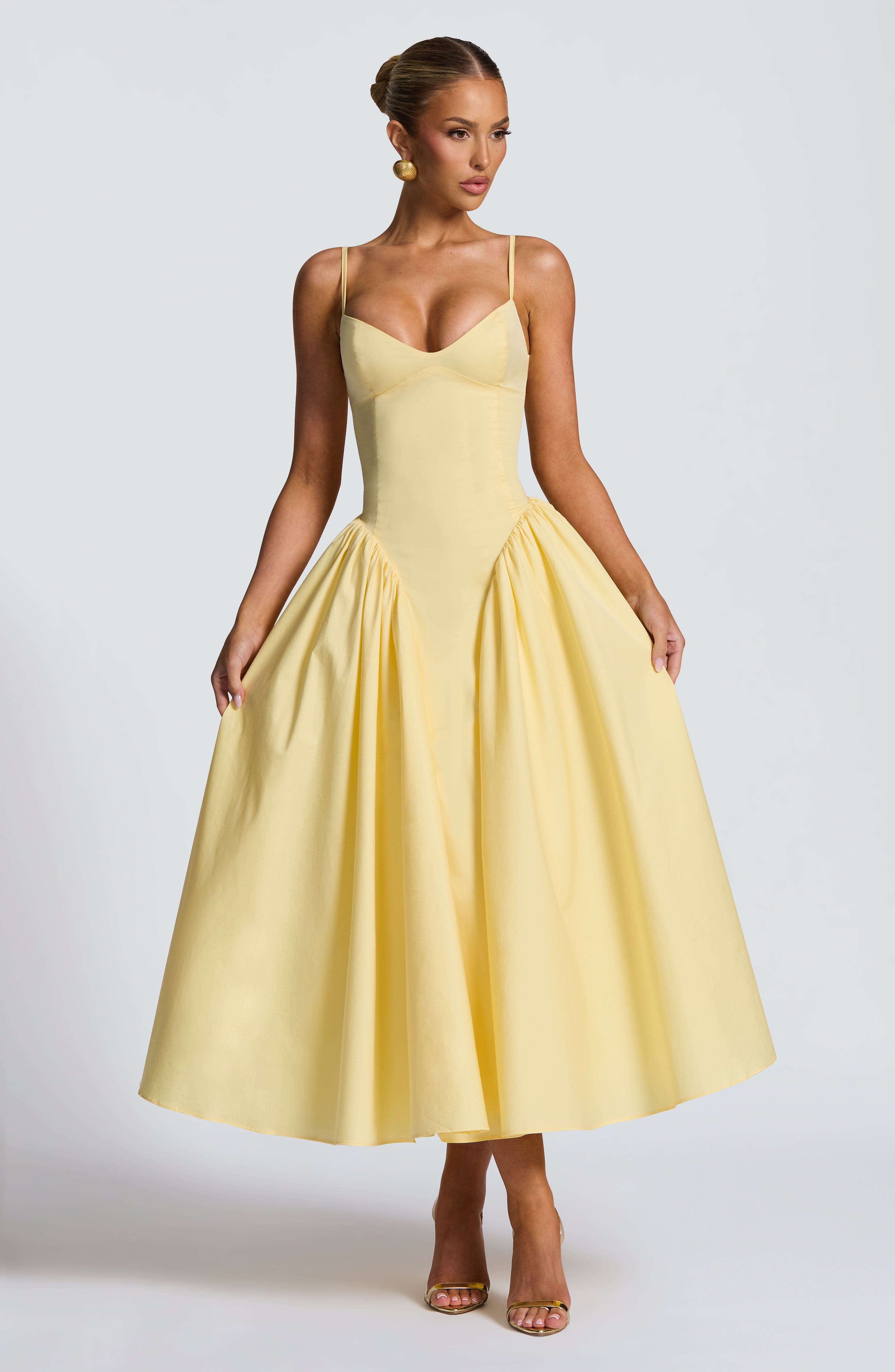 Annabelle | Cotton Sweetheart Drop-Waist Full-Skirt Pocket Midi Dress