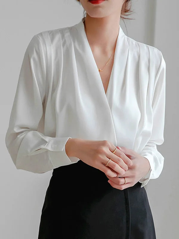 Henrietta | Satin Draped Wrap V-Neck Top