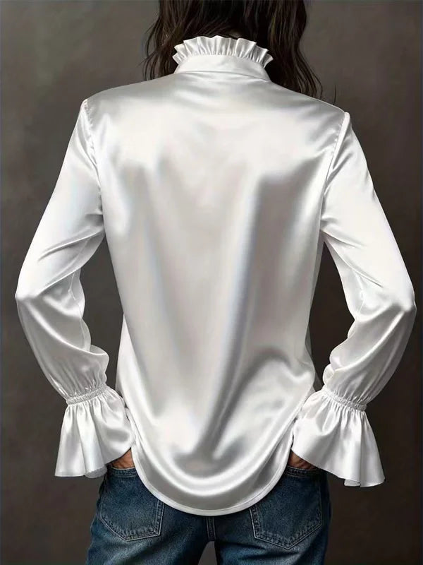 Priscilla | Satin Button-Front Bell Sleeve Top