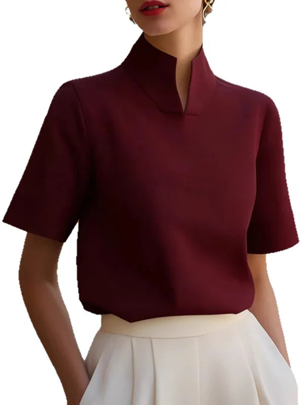 Isabel | Mock Collar V-Slit Top