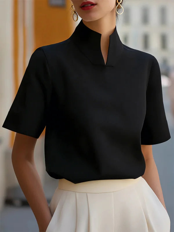 Isabel | Mock Collar V-Slit Top
