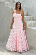 Rosalie | Floral Textured Jacquard Cowl-Neck A-Line Maxi Dress