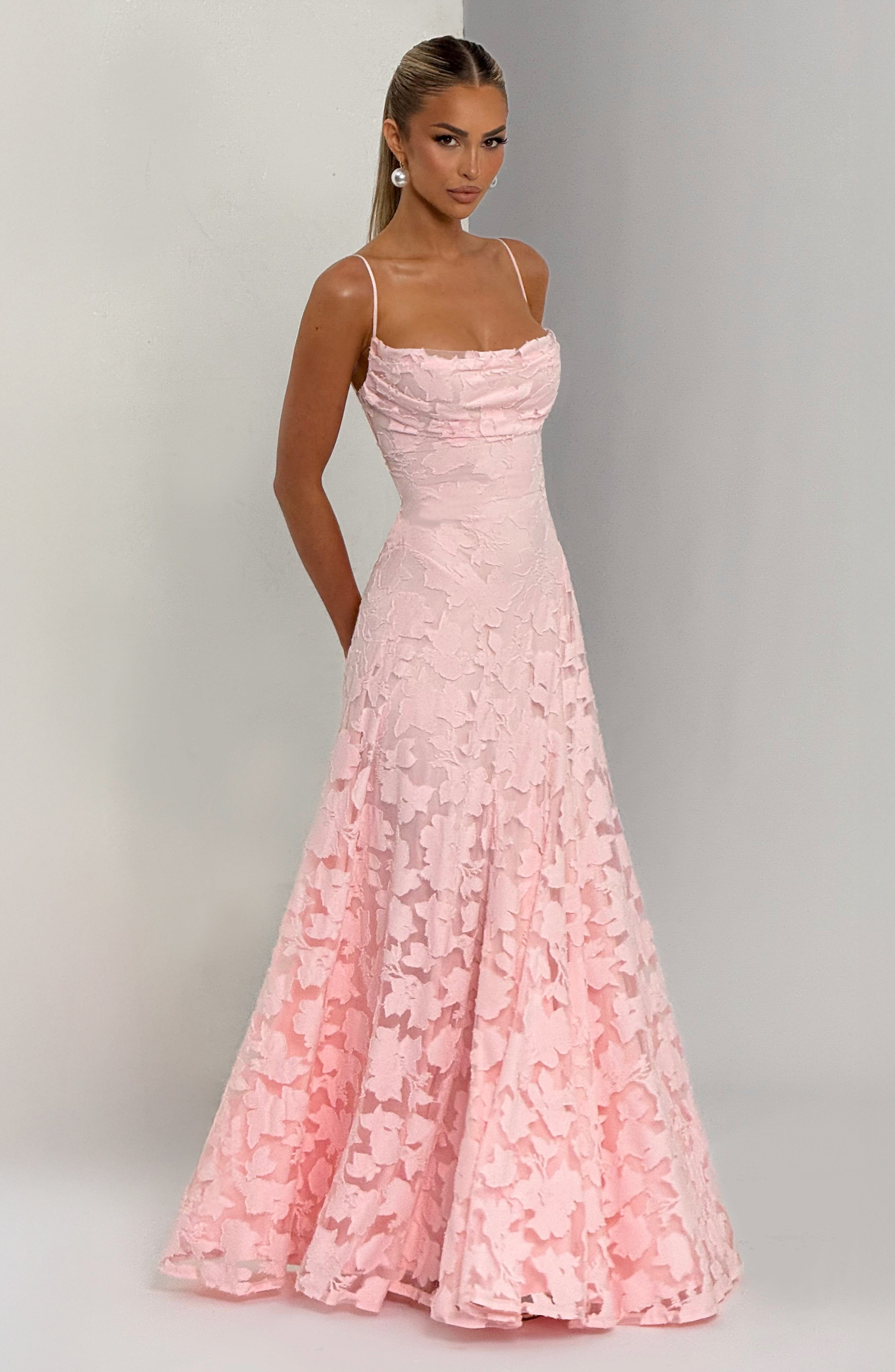 Rosalie | Floral Textured Jacquard Cowl-Neck A-Line Maxi Dress