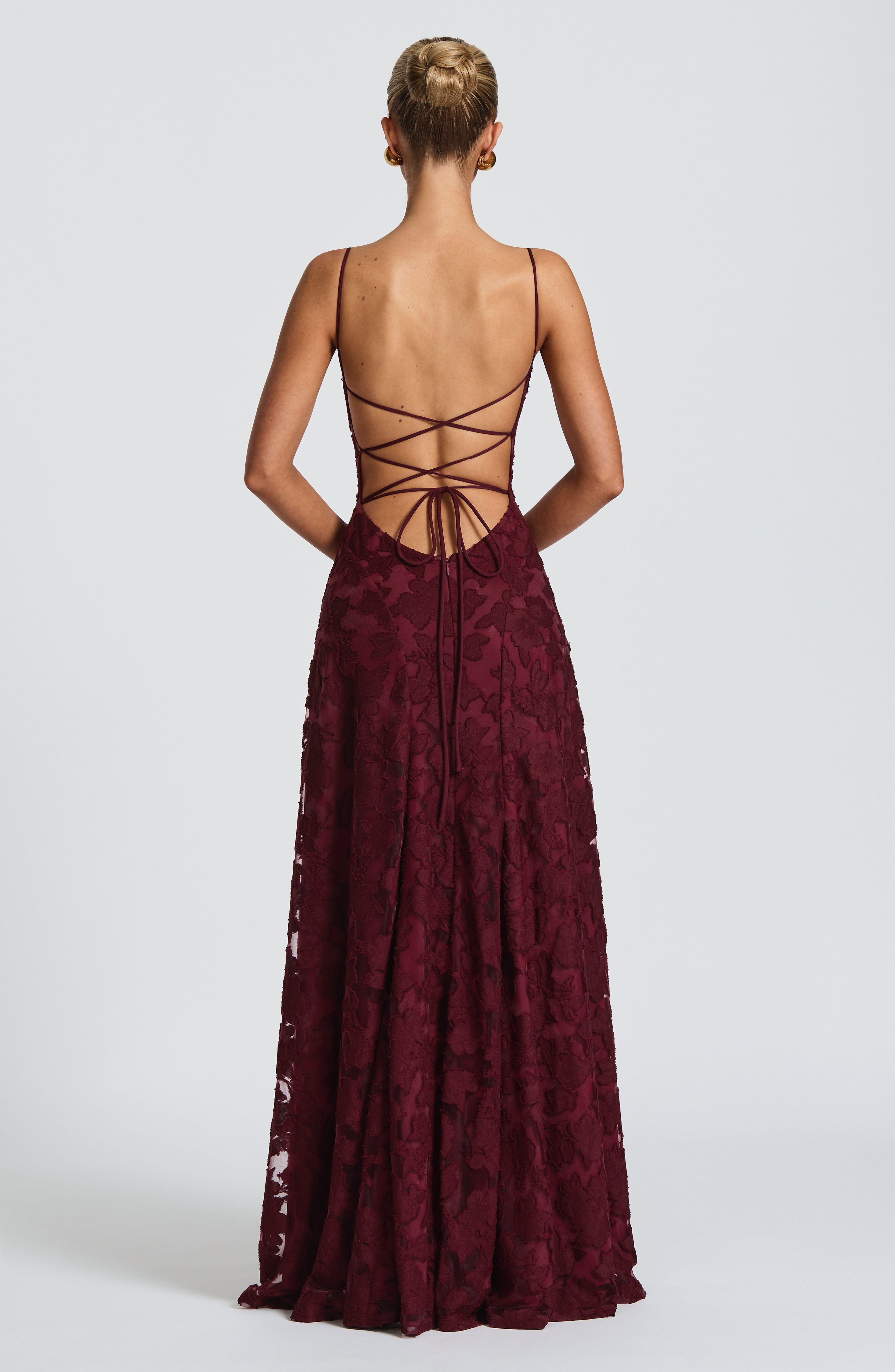 Adeline | Floral Textured Jacquard Square-Neck A-Line Maxi Dress