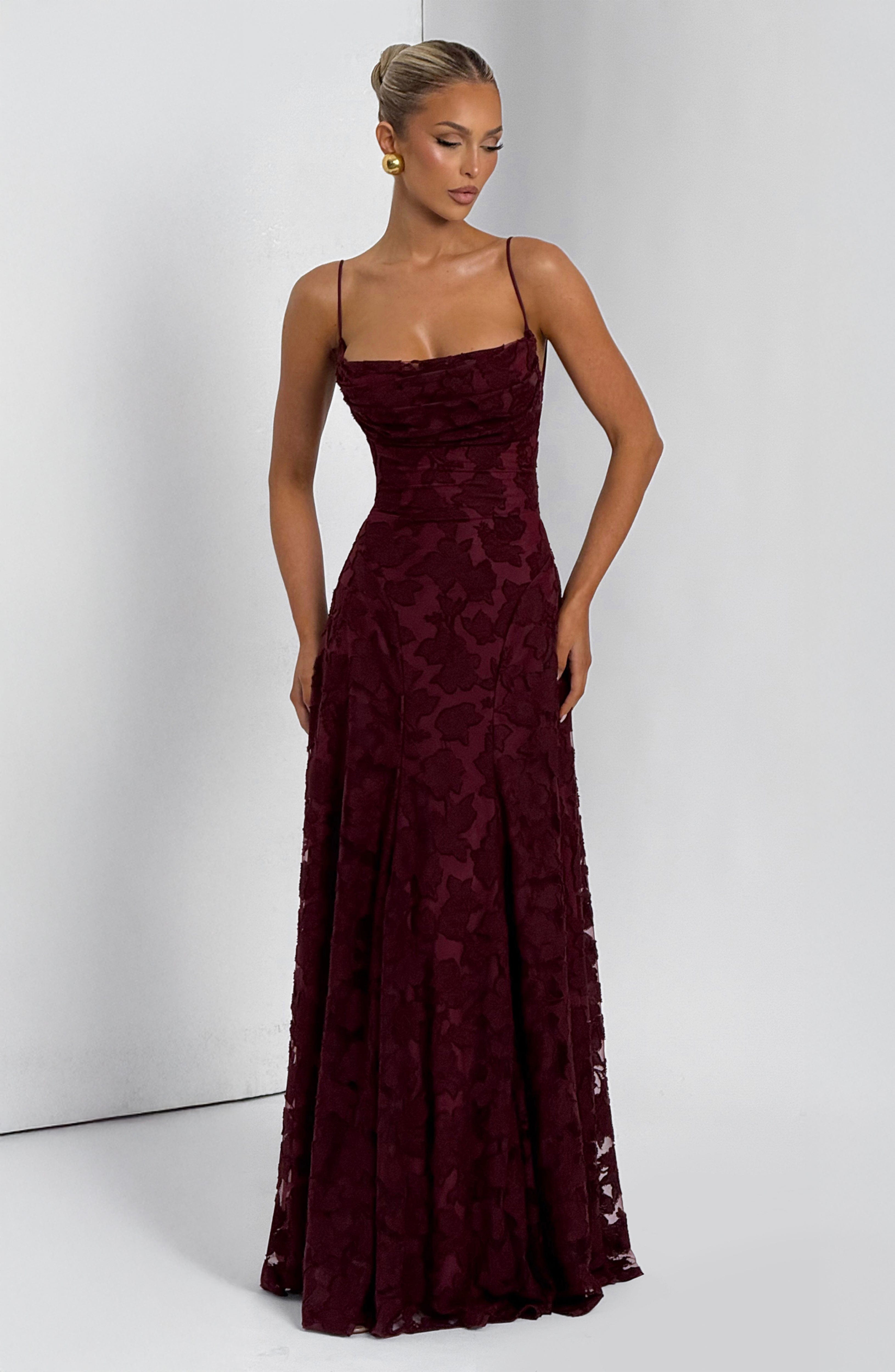 Adeline | Floral Textured Jacquard Square-Neck A-Line Maxi Dress