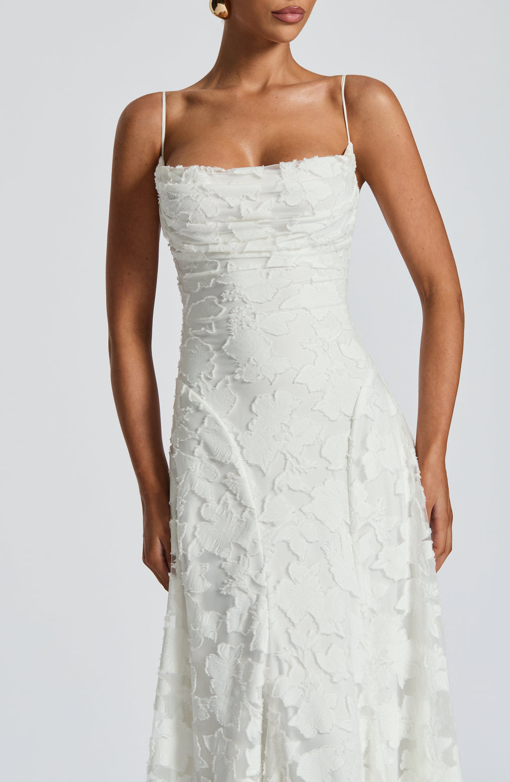 Camille | Floral Textured Jacquard Cowl-Neck Fishtail Maxi Dress