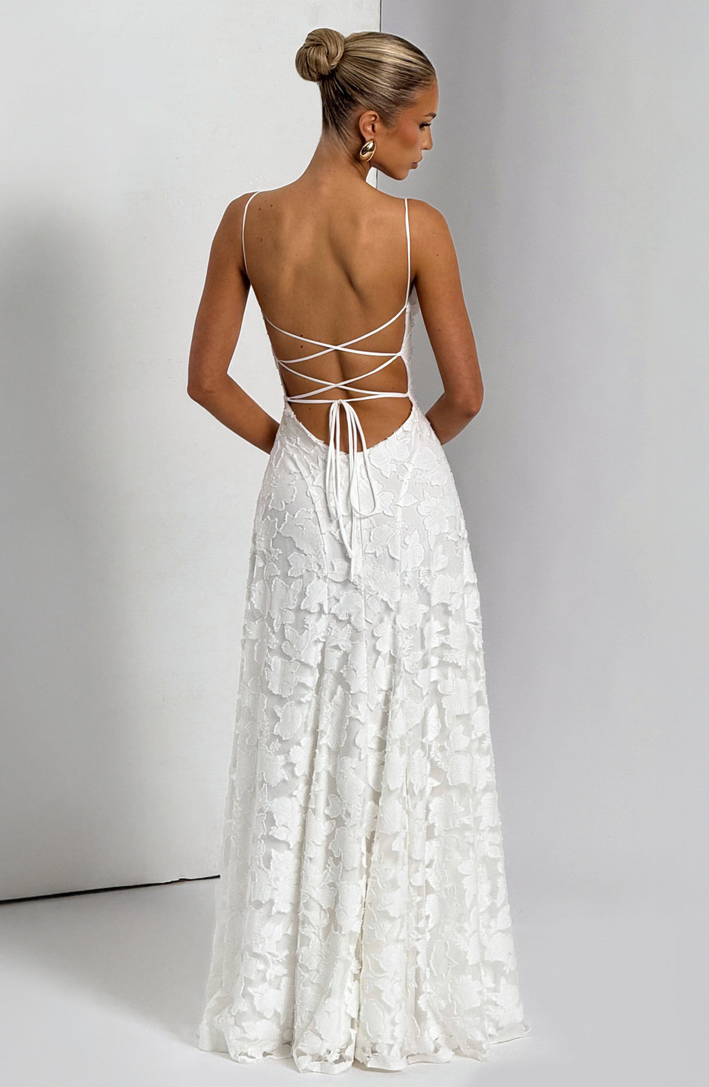 Camille | Floral Textured Jacquard Cowl-Neck Fishtail Maxi Dress