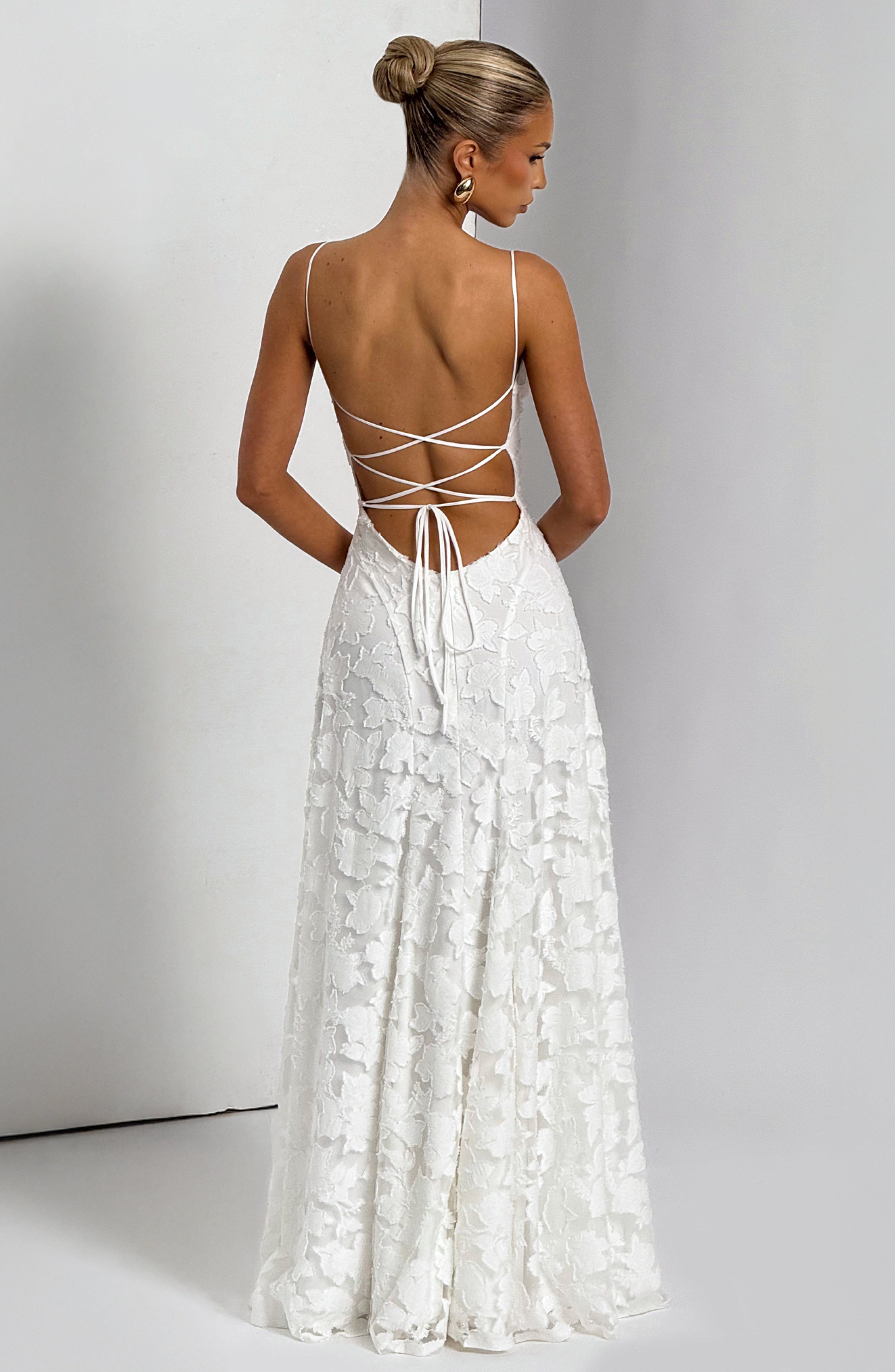 Camille | Floral Textured Jacquard Cowl-Neck Fishtail Maxi Dress