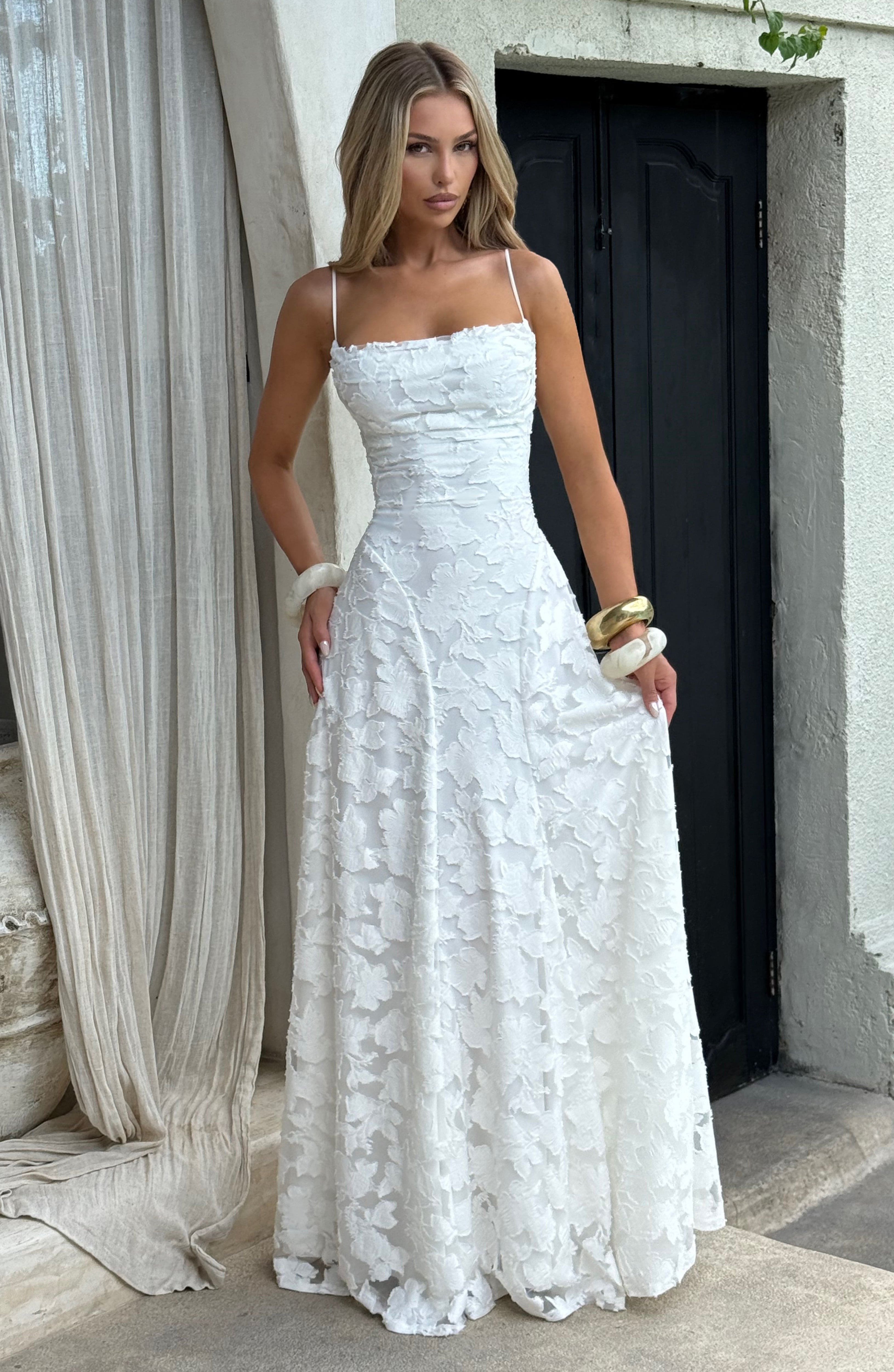 Camille | Floral Textured Jacquard Cowl-Neck Fishtail Maxi Dress