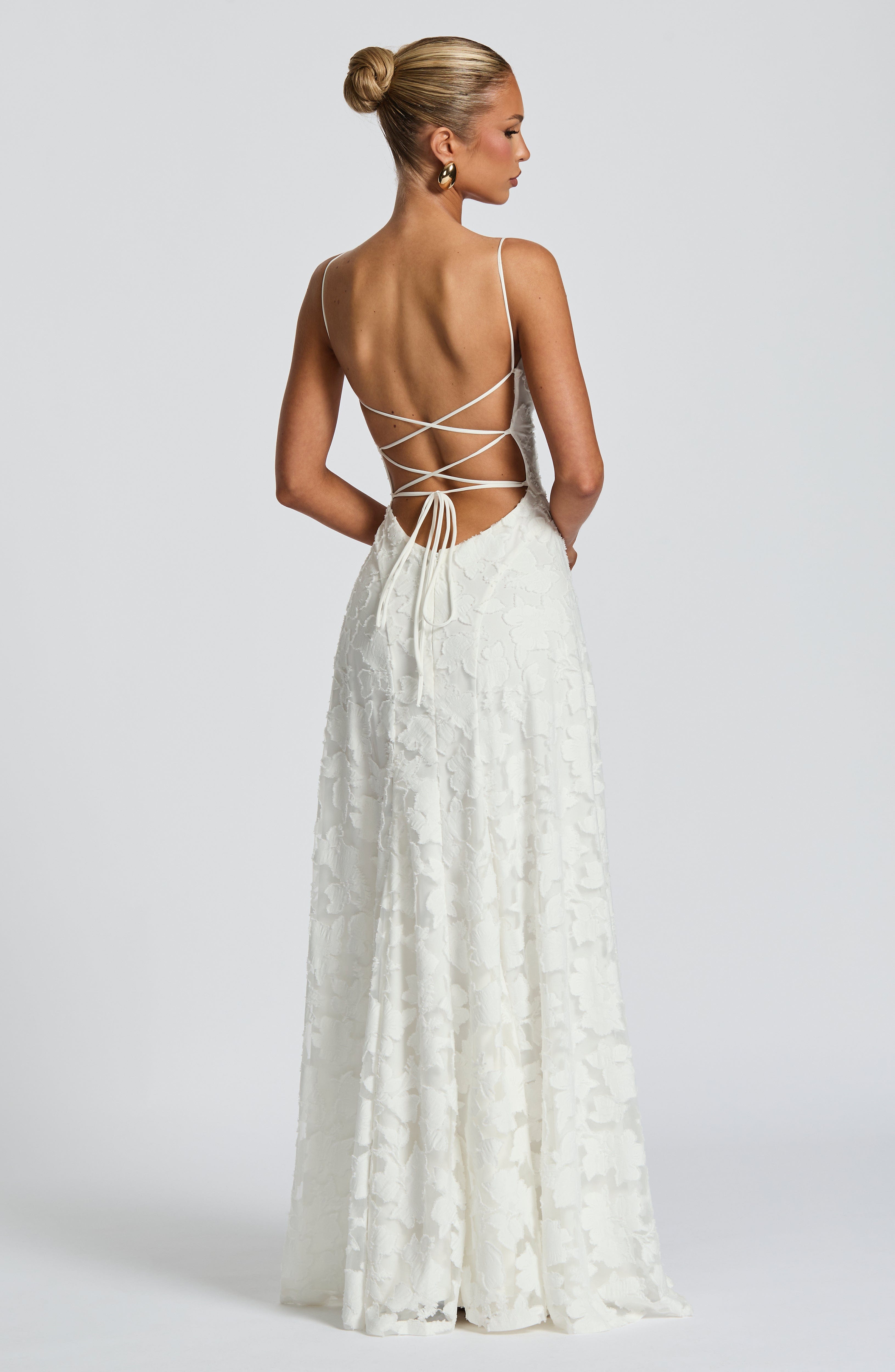 Camille | Floral Textured Jacquard Cowl-Neck Fishtail Maxi Dress