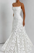 Camille | Floral Textured Jacquard Cowl-Neck Fishtail Maxi Dress